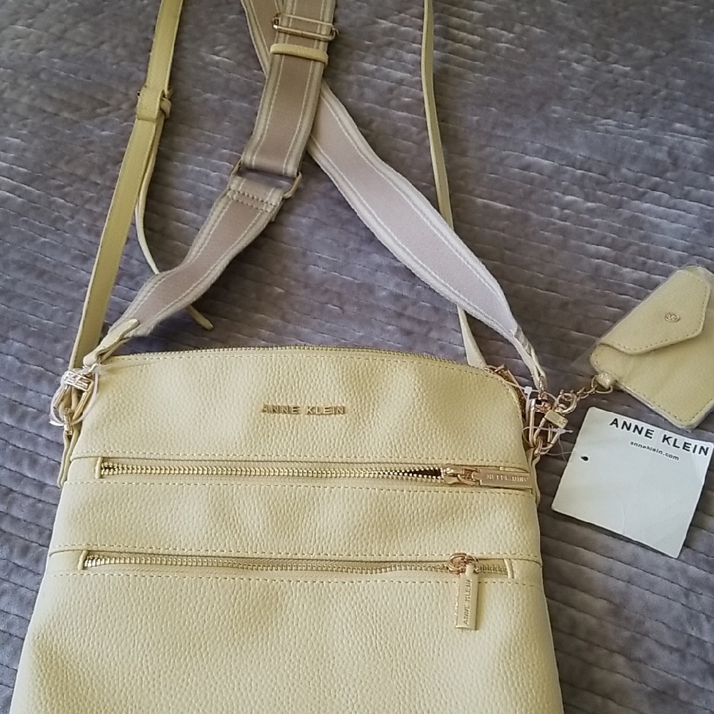 Anne Klein Pale Cream Crossbody Bag with Gold Hardware